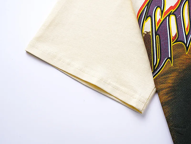 3169# P106 Real shot Godspeed American fashion rock street retro loose printed cotton short sleeves Fabric: 240g 32 count fine cotton double yarn pure cotton Color: apricot Size: S M L XL