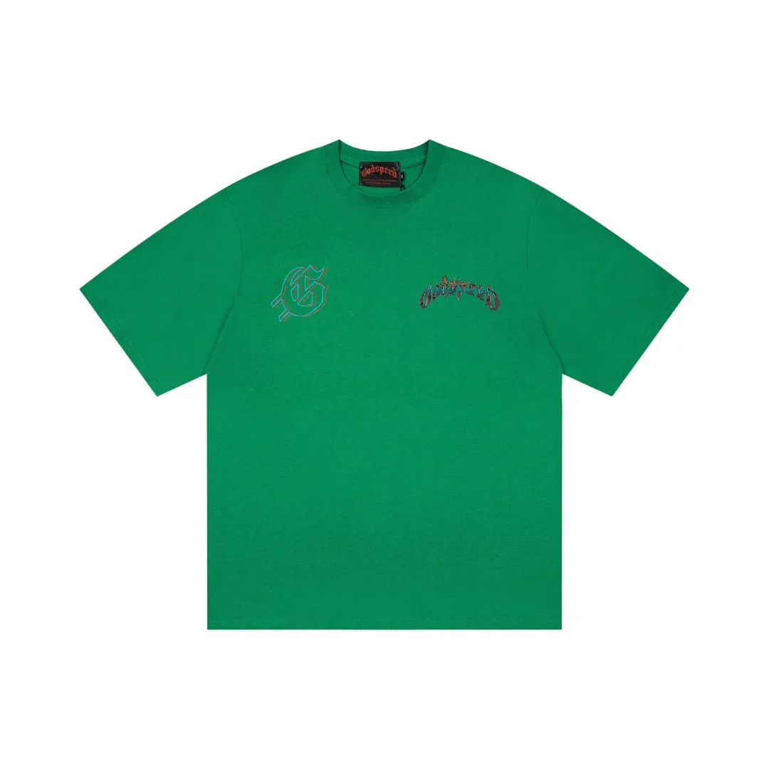 G62# GodSpeed ​​White Ink Direct Print Short Sleeve S-XL Size Washed Black P126 Green P116 Yellow P116