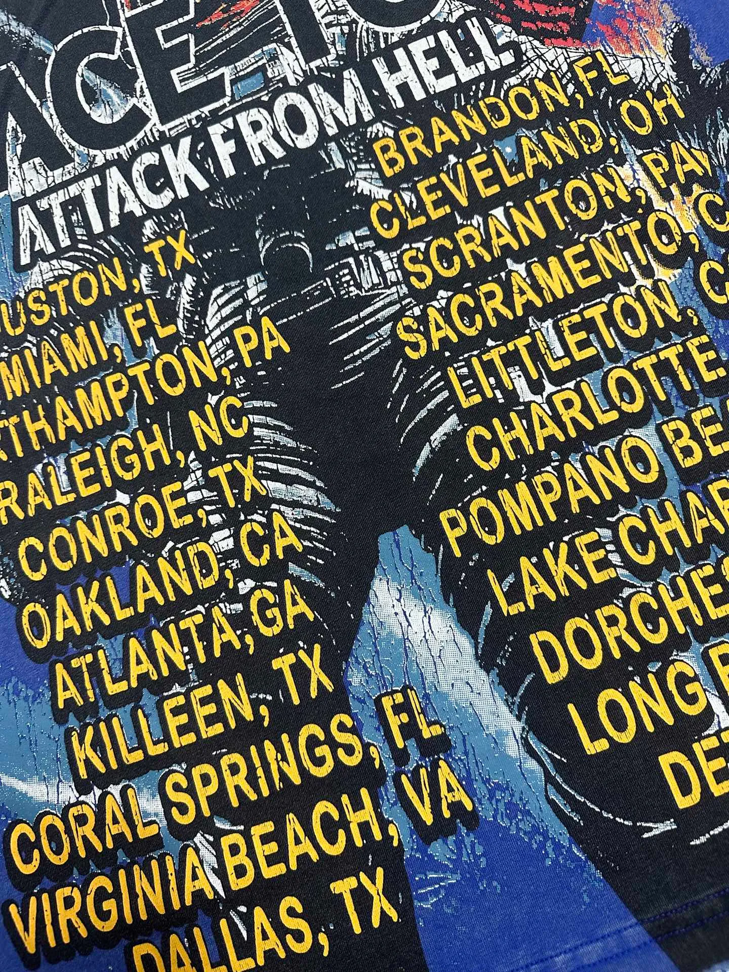 6131# Washed Vintage Klein Blue I P116 Real Spot (American Trendy Niche) Godspeed Cross-Border American Rock Street Washed Retro Style Short Sleeve T (Craft Printing) Fabric (fabric): 32 Count Combed Double Yarn 250g Weight Code Number (size): S-M-L-XL Color (colour): Washed Klein Blue