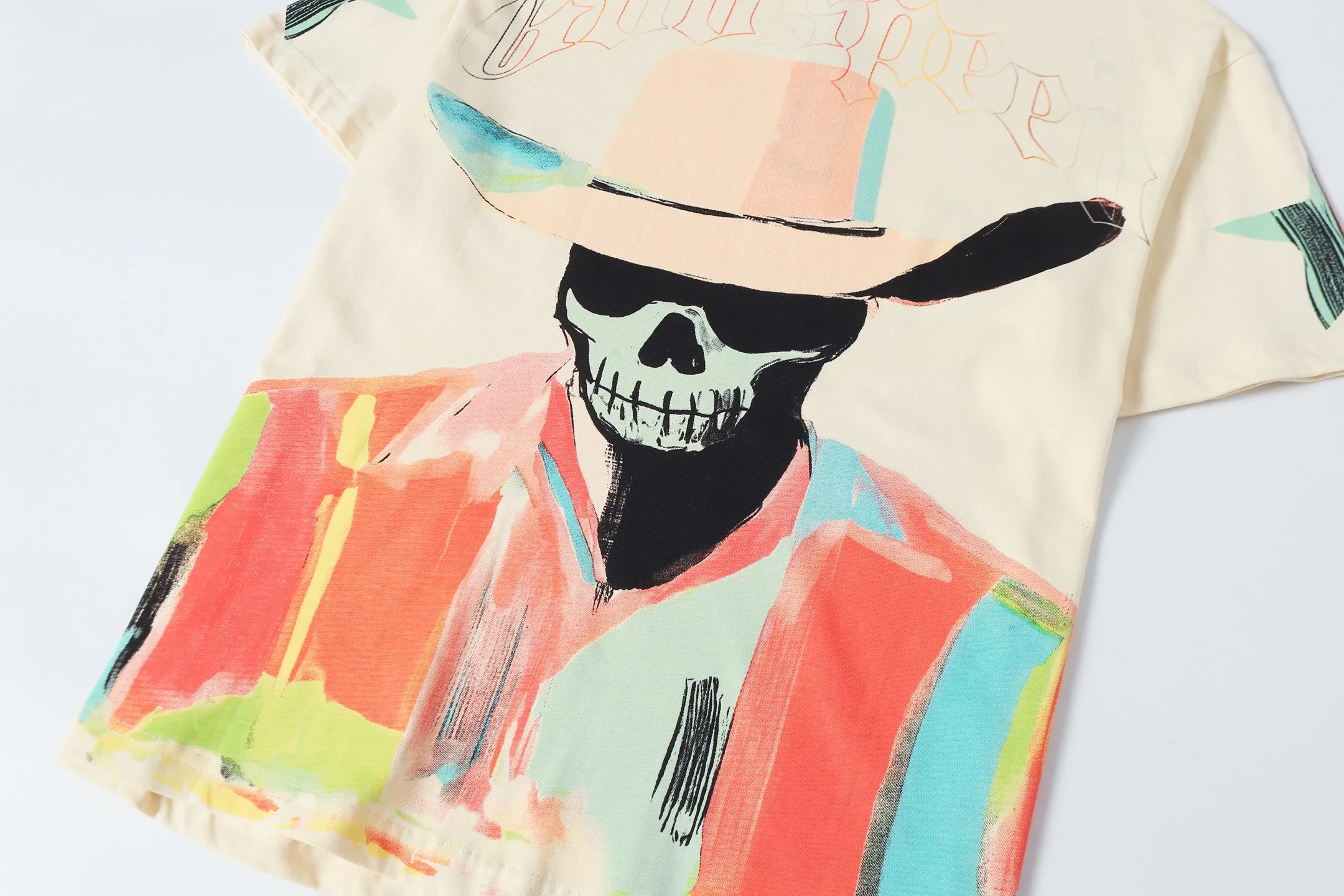 5097#Apricot | P104 Godspeed cross-border American rock and roll street washed retro style short-sleeved T (craft printing) fabric (fabric) 32 counts combed double yarn 240 grams weight code number (size): S-M-L-XL color (colour): apricot