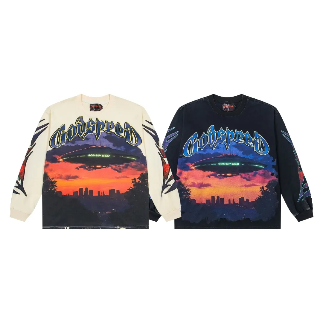 G53# GodSpeed ​​white ink direct spray wash long sleeve S-XL size apricot P146