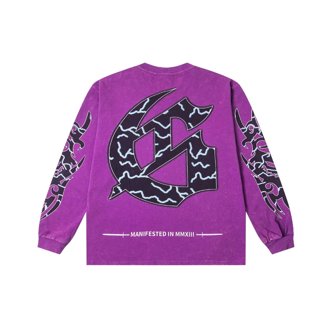 G52# GodSpeed ​​white ink direct spray washed long sleeve S-XL size purple (washed) P156 apricot P146