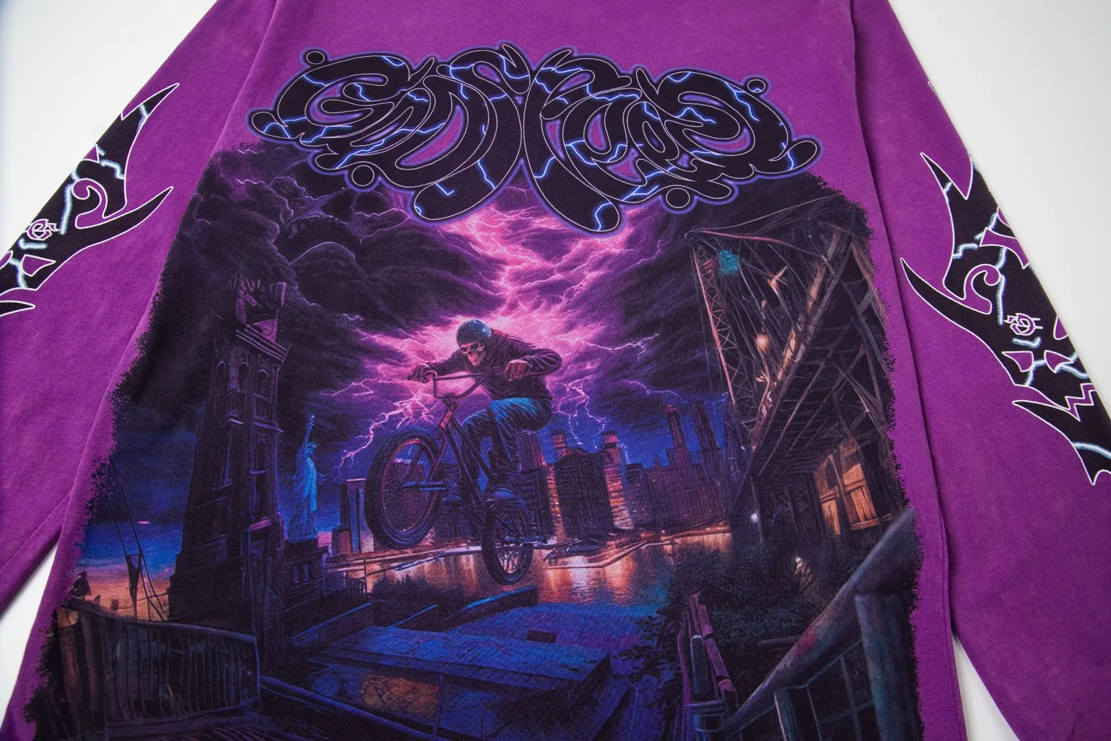 G52# GodSpeed ​​white ink direct spray washed long sleeve S-XL size purple (washed) P156 apricot P146