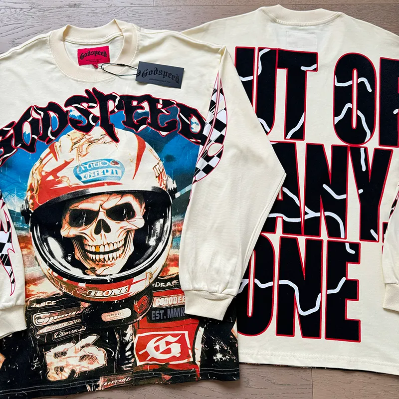 3102# P140 Real shot of Godspeed American fashion rock street pure cotton loose bottoming long-sleeved T-shirt long T. Fabric: 270g 32 count fine cotton double yarn pure cotton Color: Apricot Code number: S M L XL