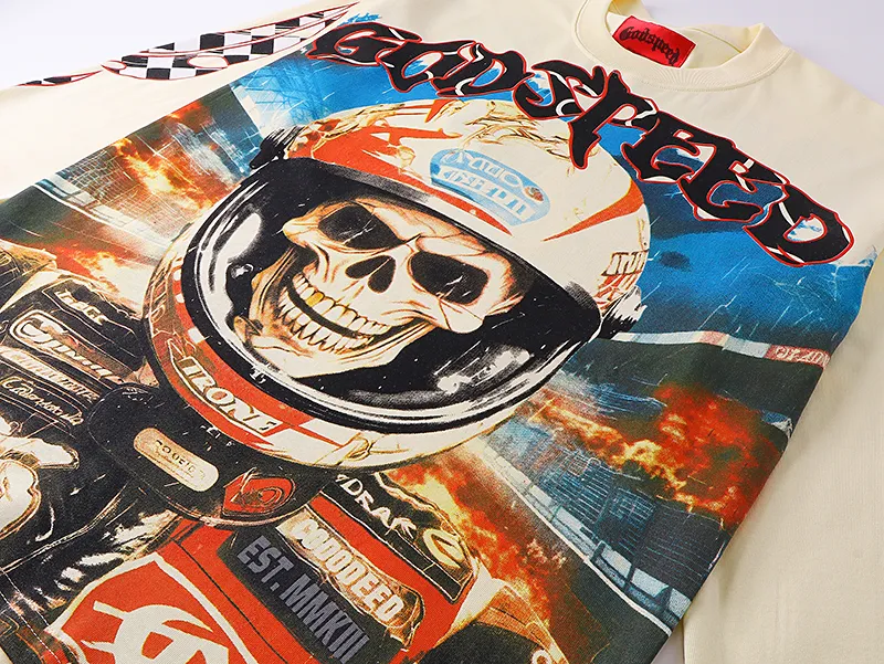 3102# P140 Real shot of Godspeed American fashion rock street pure cotton loose bottoming long-sleeved T-shirt long T. Fabric: 270g 32 count fine cotton double yarn pure cotton Color: Apricot Code number: S M L XL