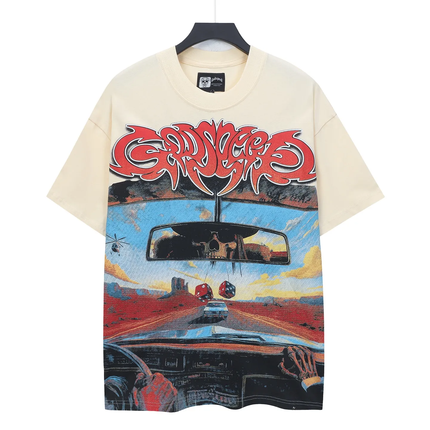 5311#apricot | P106 Godspeed cross-border American rock and roll street washed retro style short-sleeved T (craft printing) fabric (fabric) 32 counts combed double yarn 240 grams weight code number (size): S-M-L-XL color (colour): apricot