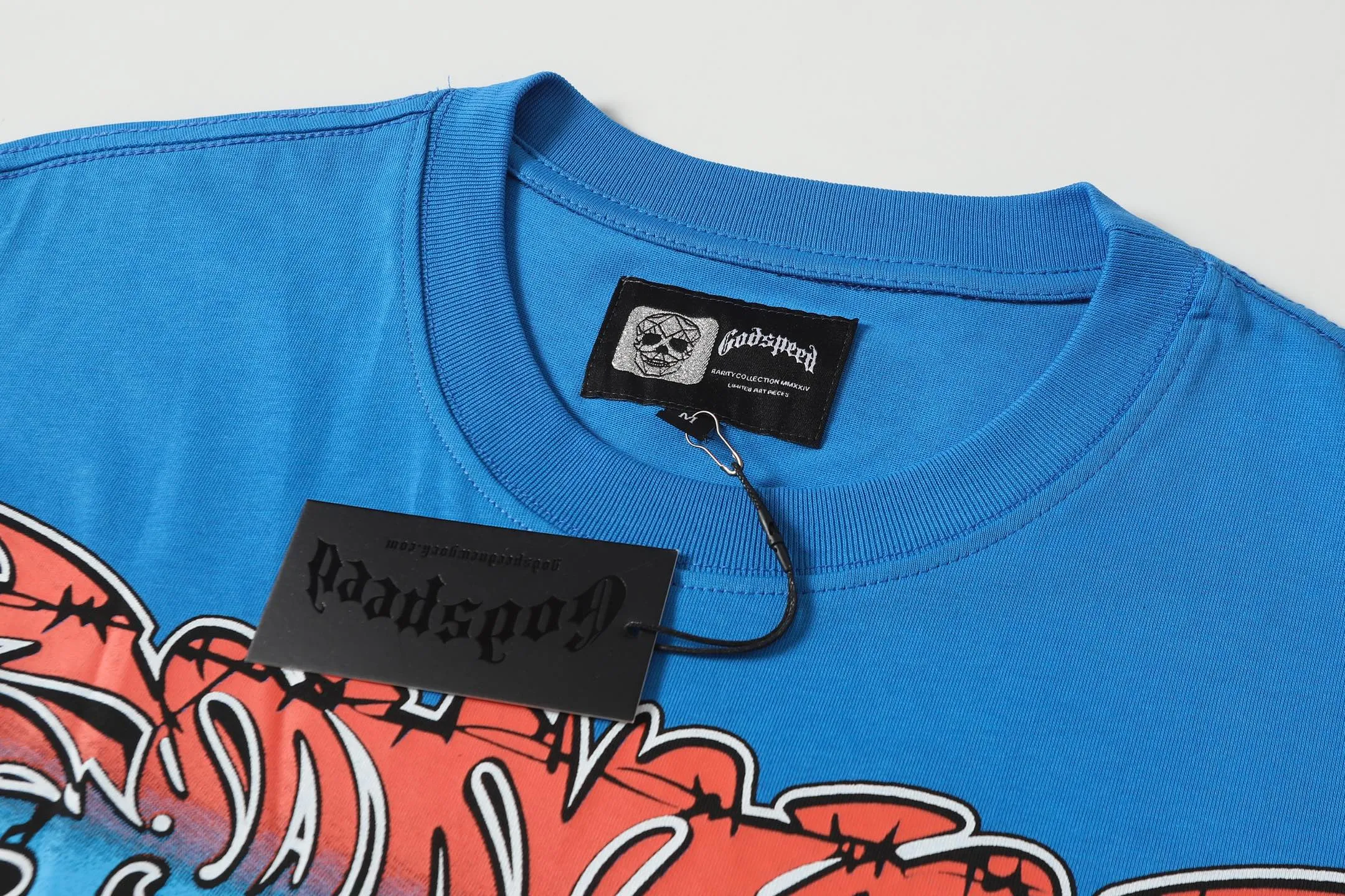 5098#Klein Blue｜P104 Godspeed cross-border American rock and roll street washed retro style short-sleeved T (craft printing) fabric (fabric): 32-count combed double yarn 240 grams weight code number (size): S-M-L-XL color (colour): Klein blue