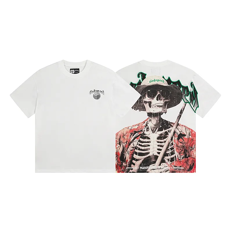 3093# P110 Real shot Godspeed American fashion rock street retro loose printed cotton short sleeves Fabric: 240g 32 count fine cotton double yarn pure cotton Color: off-white Size: S M L XL