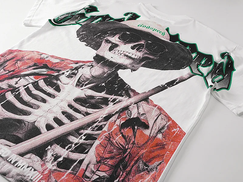 3093# P110 Real shot Godspeed American fashion rock street retro loose printed cotton short sleeves Fabric: 240g 32 count fine cotton double yarn pure cotton Color: off-white Size: S M L XL