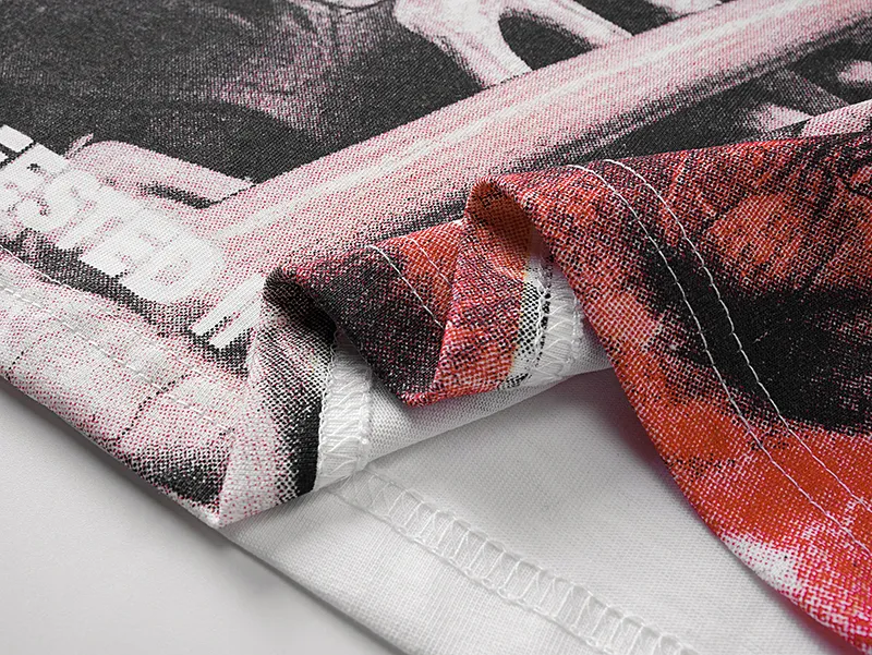3093# P110 Real shot Godspeed American fashion rock street retro loose printed cotton short sleeves Fabric: 240g 32 count fine cotton double yarn pure cotton Color: off-white Size: S M L XL