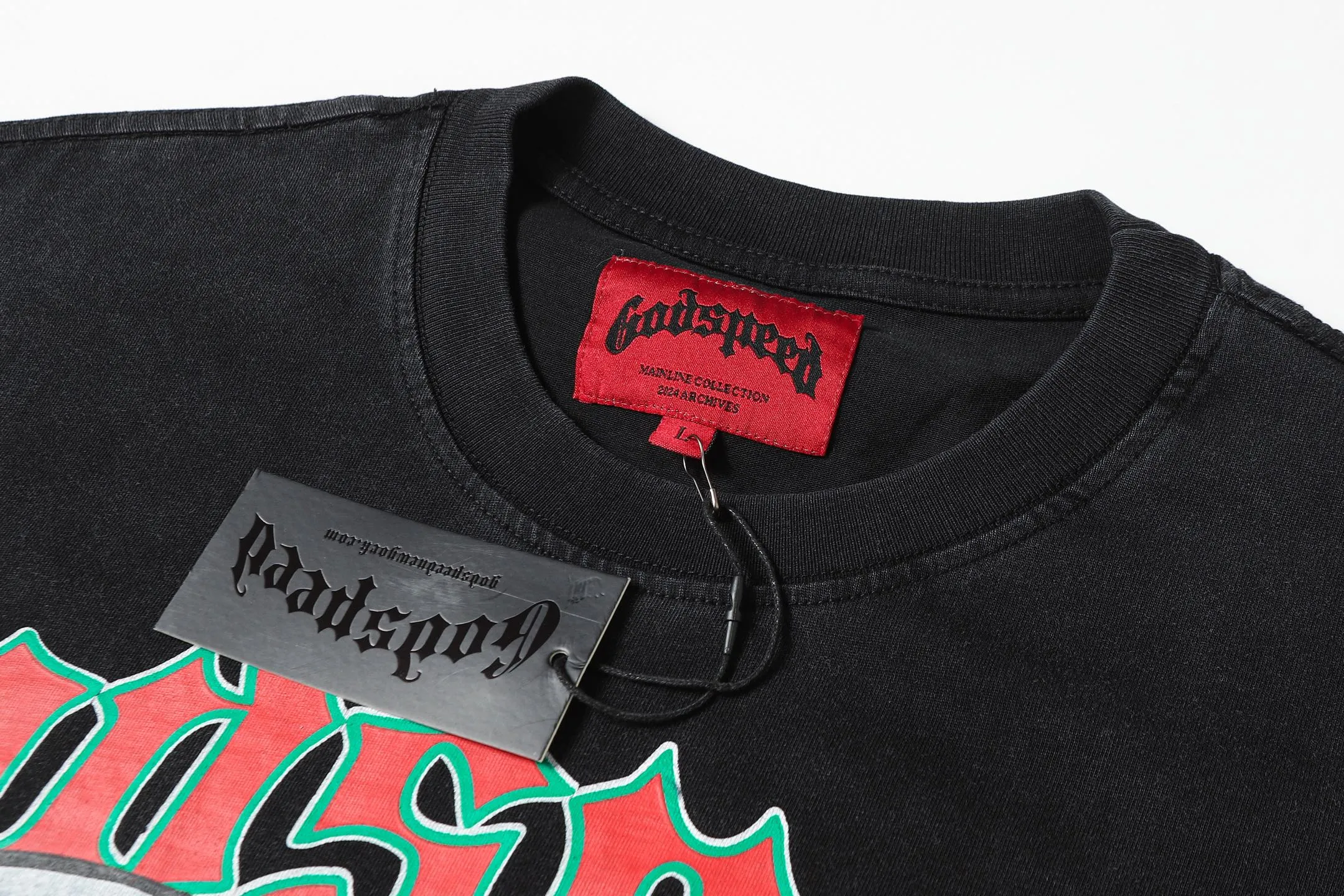 58💰6078#washed black I Godspeed cross-border American rock and roll street washed retro style short-sleeved T (craft printing) fabric (fabric): 32 count combed double yarn 250 grams weight code number (size): S-M-L-XL color (colour): washed black