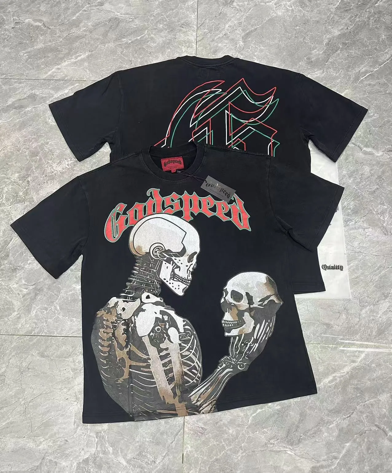 58💰6078#washed black I Godspeed cross-border American rock and roll street washed retro style short-sleeved T (craft printing) fabric (fabric): 32 count combed double yarn 250 grams weight code number (size): S-M-L-XL color (colour): washed black