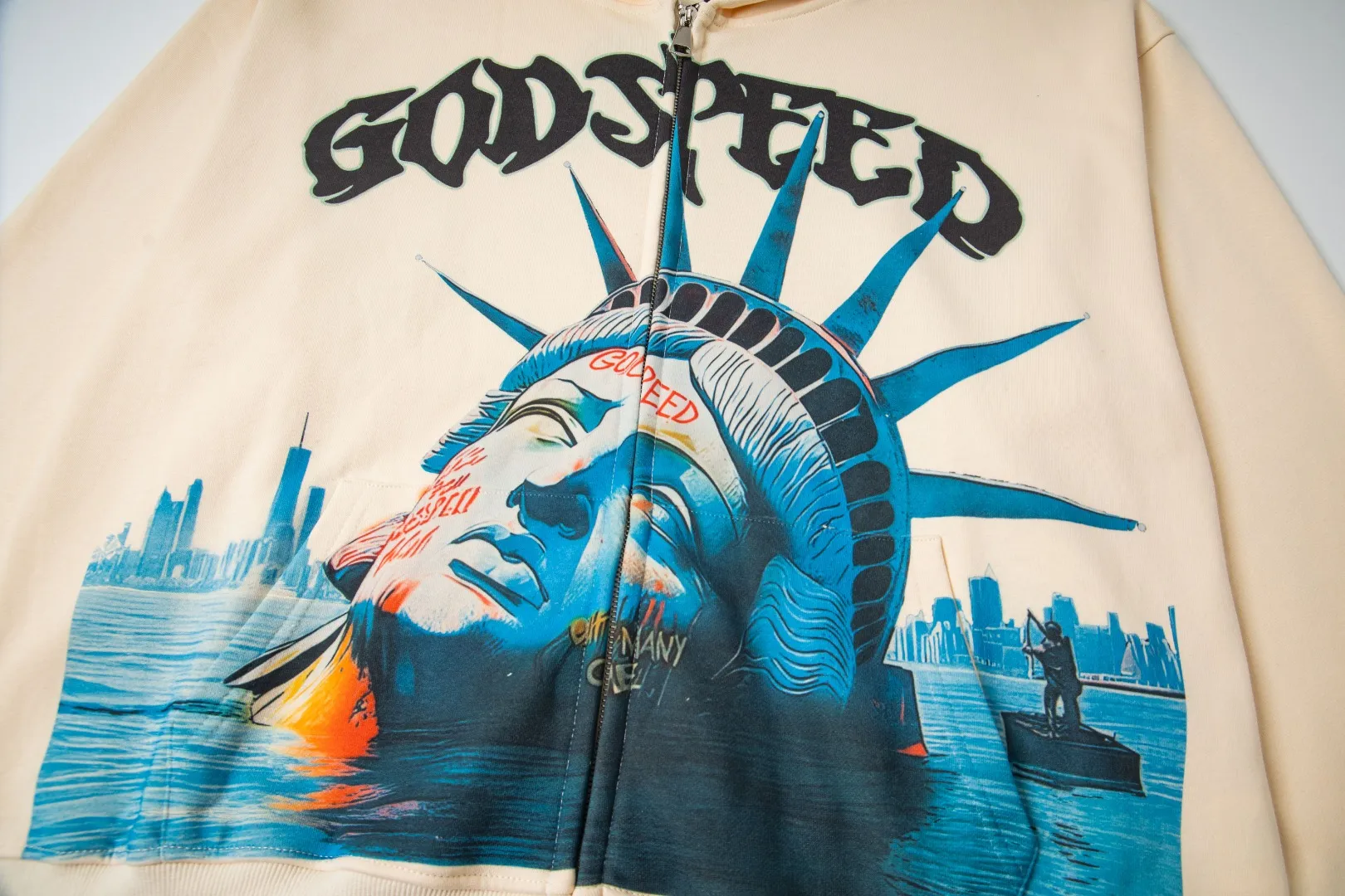 G39# GodSpeed ​​white ink direct spray zipper sweatshirt S-XL washed black P236 apricot P226