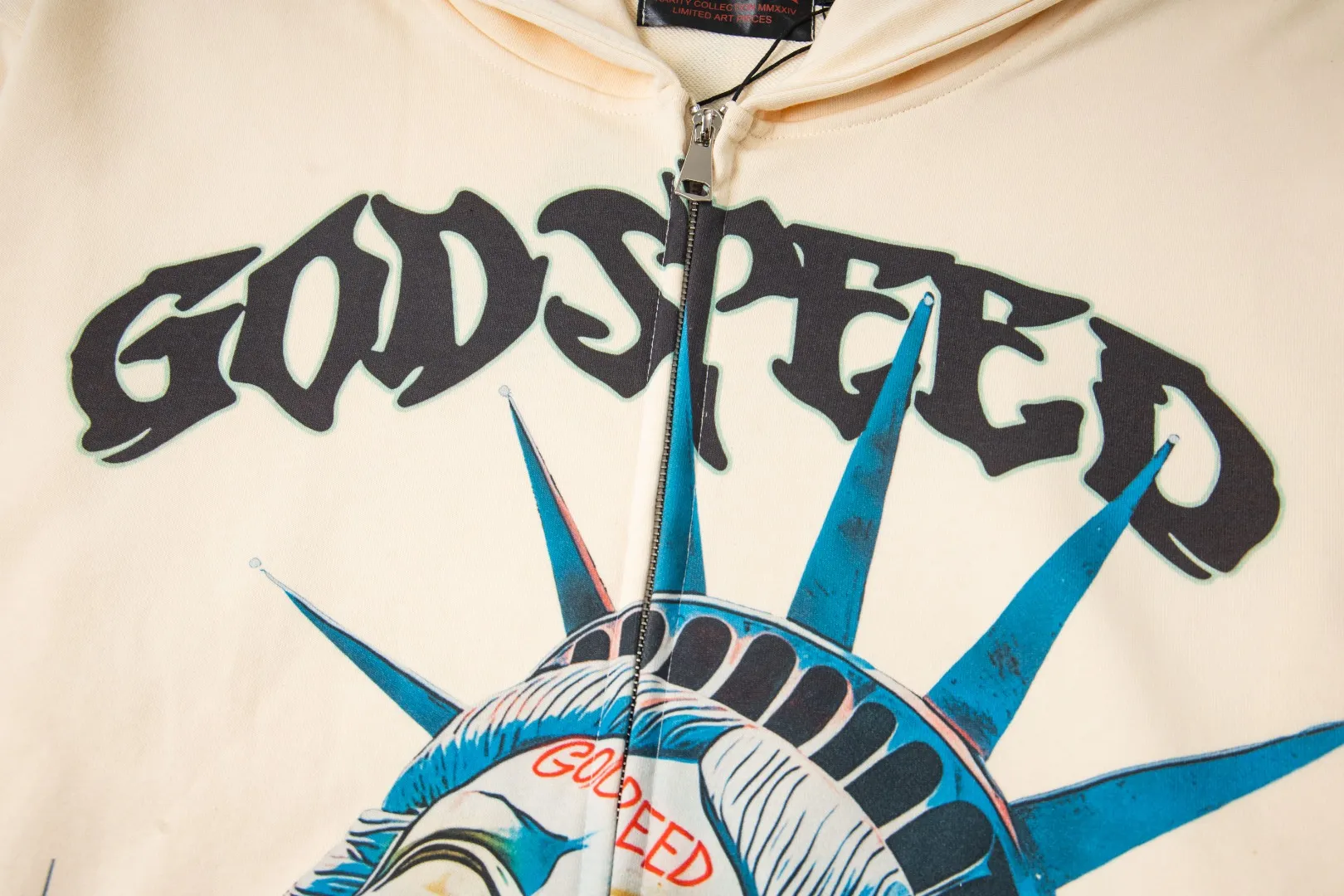 G39# GodSpeed ​​white ink direct spray zipper sweatshirt S-XL washed black P236 apricot P226