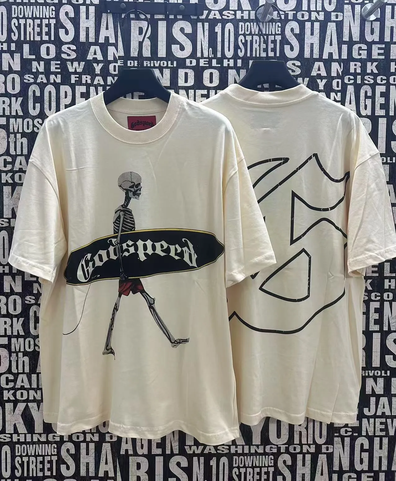 5049#White/Apricot｜P104 Godspeed cross-border American rock and roll street washed retro style short-sleeved T (craft printing) fabric (fabric): 32-count combed double yarn 240 grams weight code number (size): S-M-L-XL color (colour): white, apricot,