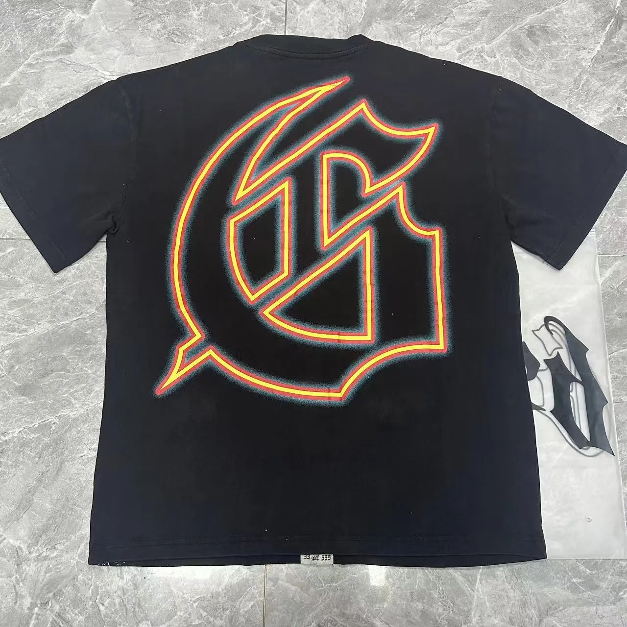 6095# washed black I P116 high-definition printing. soft touch Godspeed cross-border American rock and roll street washed retro style short-sleeved T (craft printing) fabric (fabric): 32 count combed double yarn 250 grams weight code (size): S-M-L-XL color (colour): washed black 👉 👉 👉