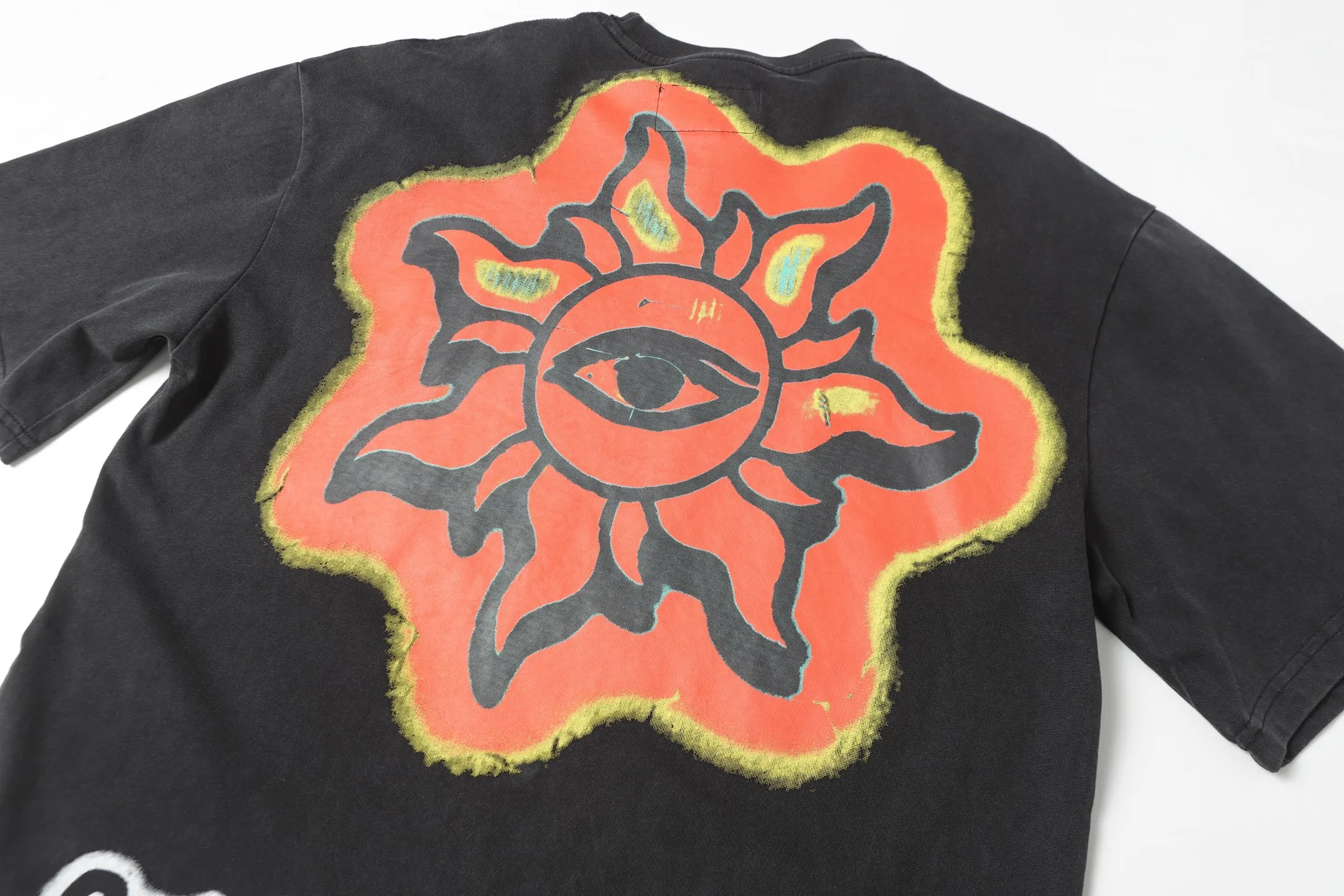 6025# washed black｜P116 Godspeed cross-border American rock and roll street washed retro style short-sleeved T (craft printing) fabric (fabric): 32 count combed double yarn 250 grams weight code (size): S-M-L-XL color (colour): washed black 👉