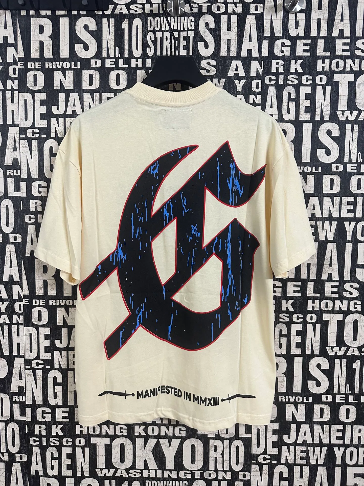 5021#White/Apricot｜P104 Godspeed cross-border American rock and roll street washed retro style short-sleeved T (craft printing) fabric (fabric): 32 count combed double yarn 240 grams weight code number (size): S-M-L-XL color (colour): white, apricot,