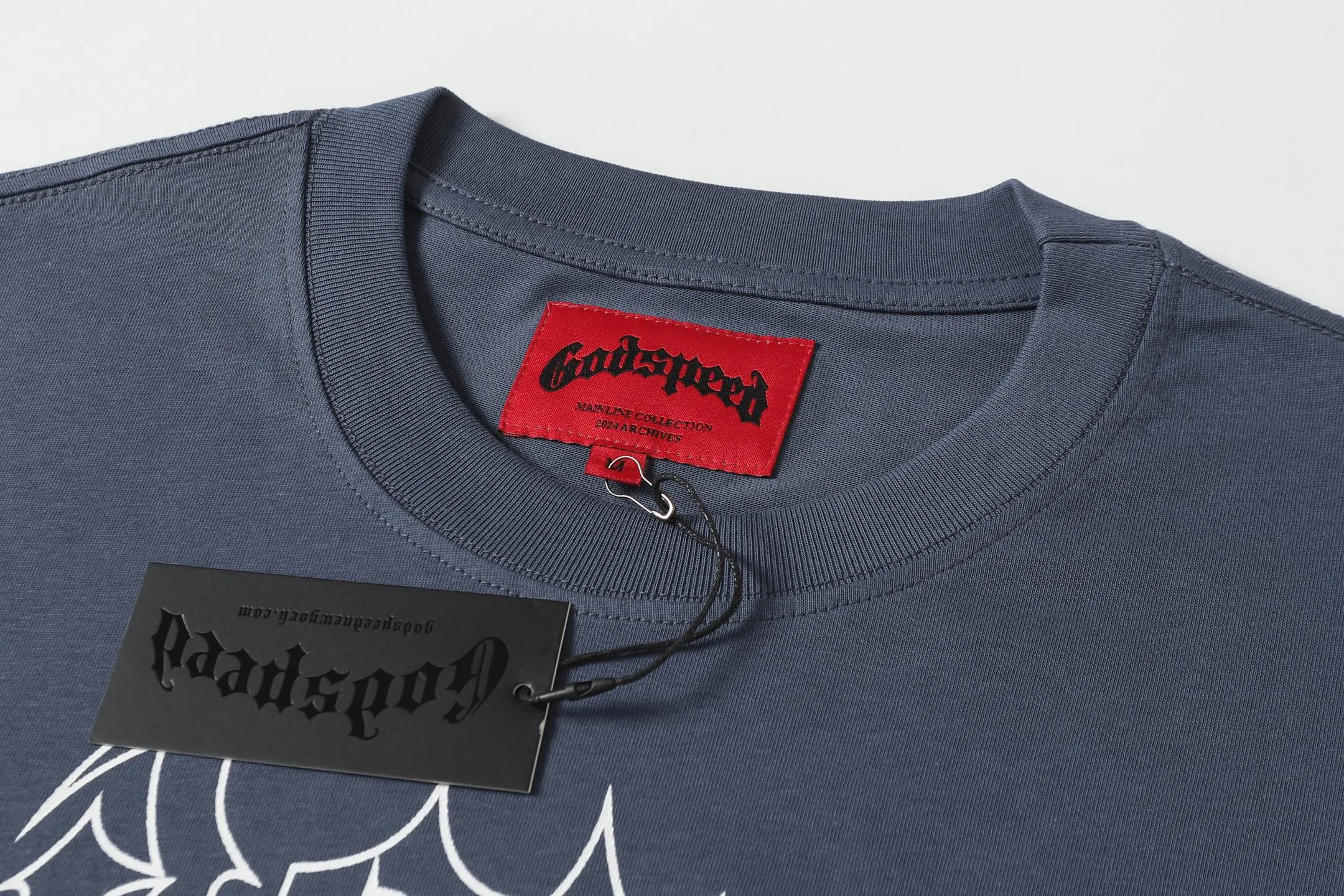 5087#seawater blue I P104 Godspeed cross-border American rock and roll street washed retro style short-sleeved T (craft printing) fabric (fabric) 32 combed double yarns 240 grams weight code number (size): S-M-L-XL color (colour): sea blue