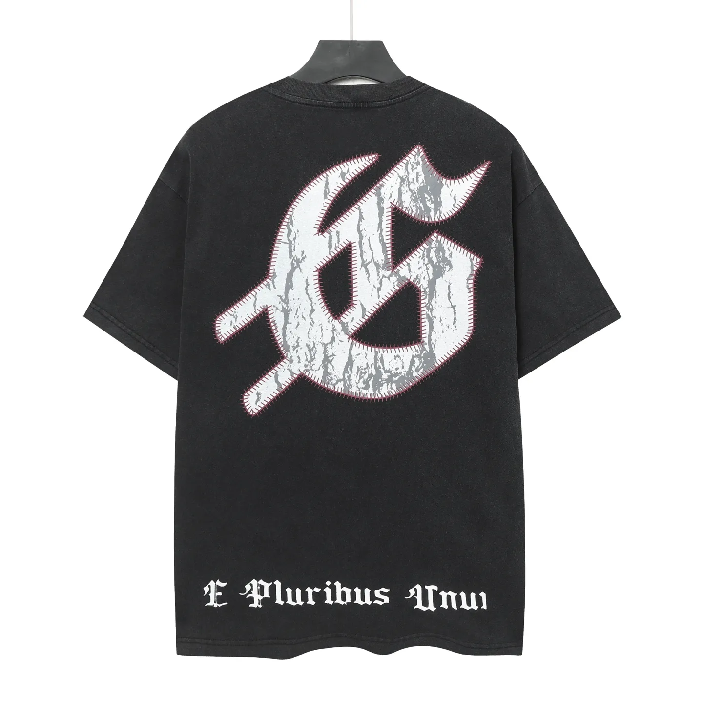 6068#washed black｜P116 Godspeed cross-border American rock and roll street washed retro style short-sleeved T (craft printing) fabric (fabric): 32 count combed double yarn 250g weight code number (size): S-M-L-XL color (colour): washed black