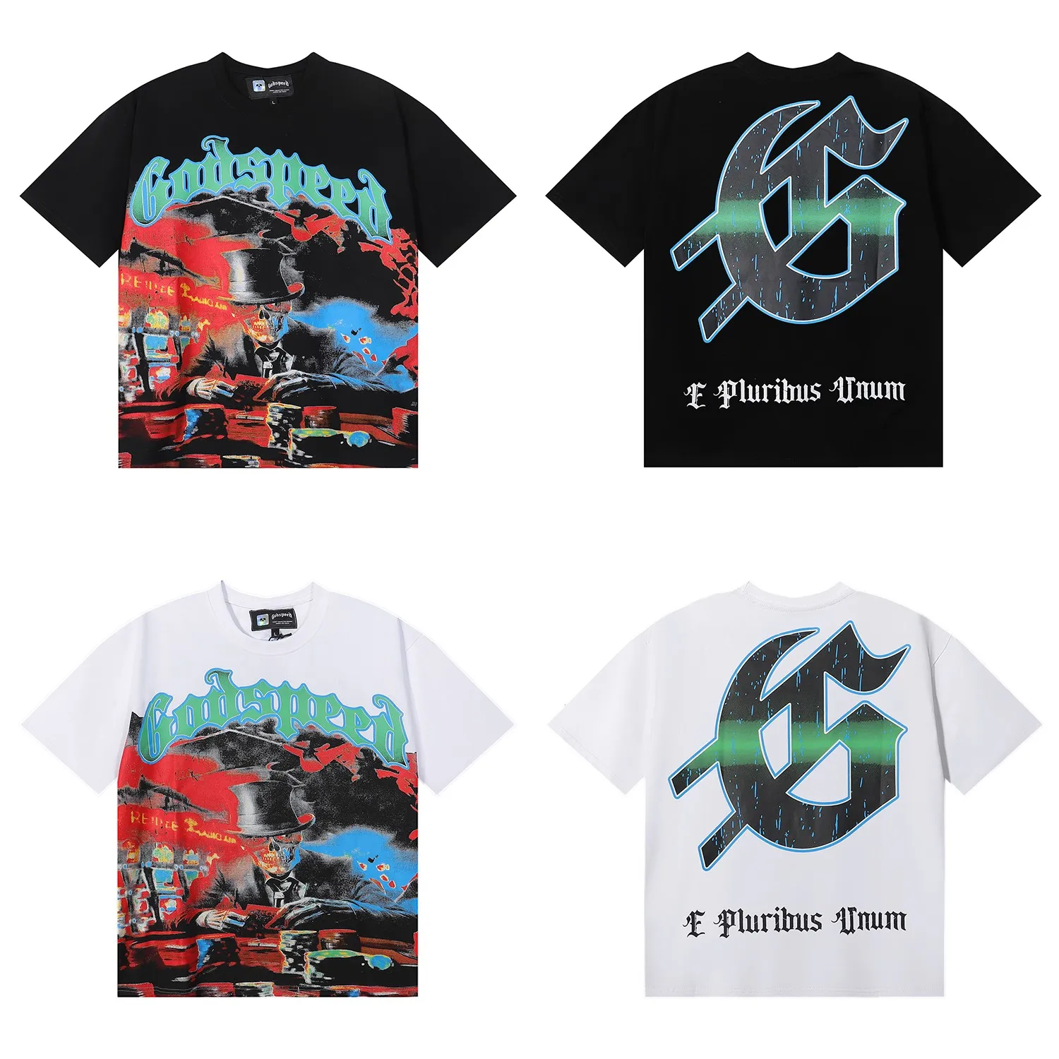 No. 7026, Mechao Godspeed card magician print high quality double yarn pure cotton casual round neck short-sleeved T-shirt batch 110 Color: black, white; Size: S M L XL