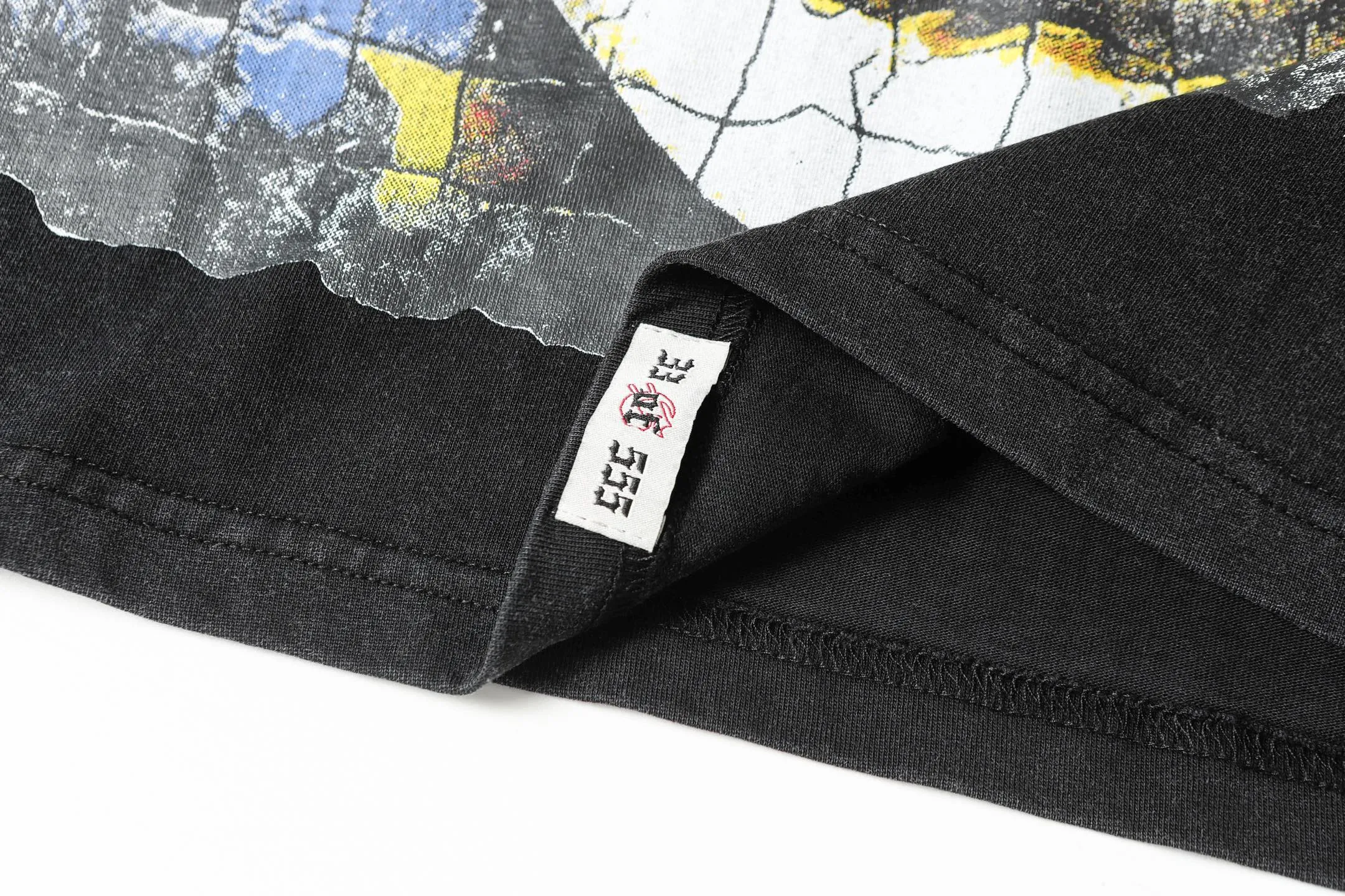 6009#washed black｜P116 Godspeed cross-border American rock and roll street washed retro style short-sleeved T (craft printing) fabric (fabric): 32 count combed double yarn 250g weight size (size): S-M-L-XL color (colour): washed black 👉