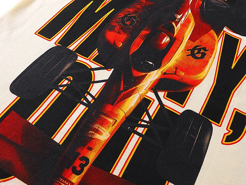 3131# P106 Real shot Godspeed American fashion rock street retro loose printed cotton short sleeves Fabric: 240g 32 count fine cotton double yarn pure cotton Color: apricot Size: S M L XL
