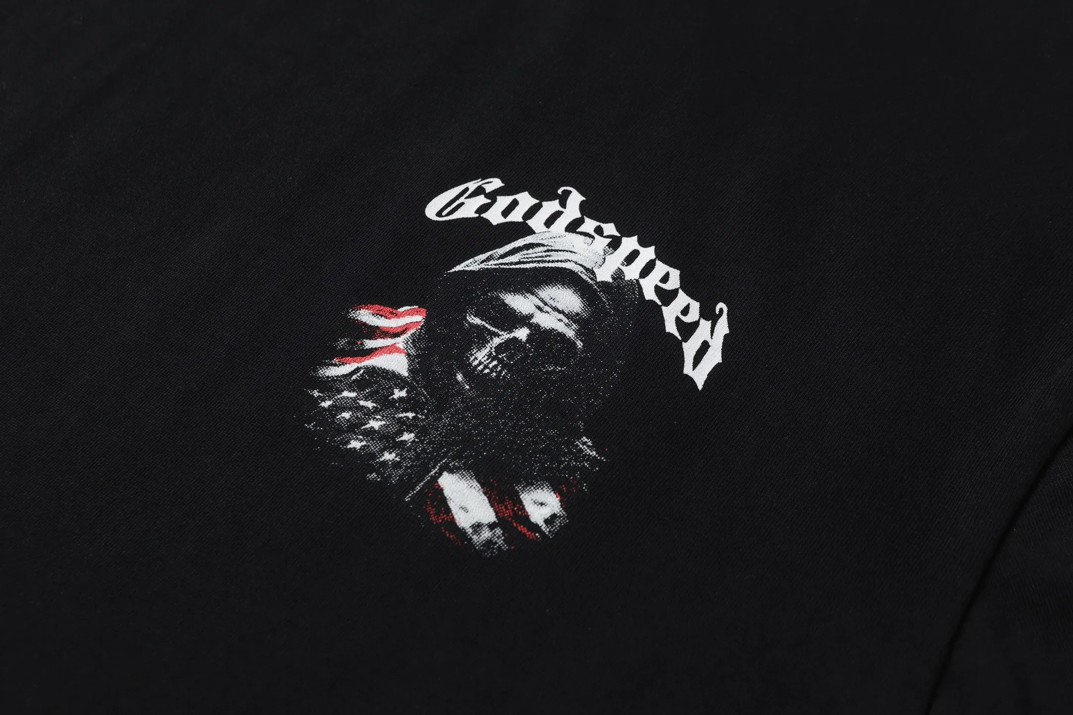 6066#washed black｜P116 Godspeed cross-border American rock and roll street washed retro style short-sleeved T (craft print) fabric (fabric): 32 count combed double yarn 250g weight size (size): S-M-L-XL color (colour): washed black 👉 👉