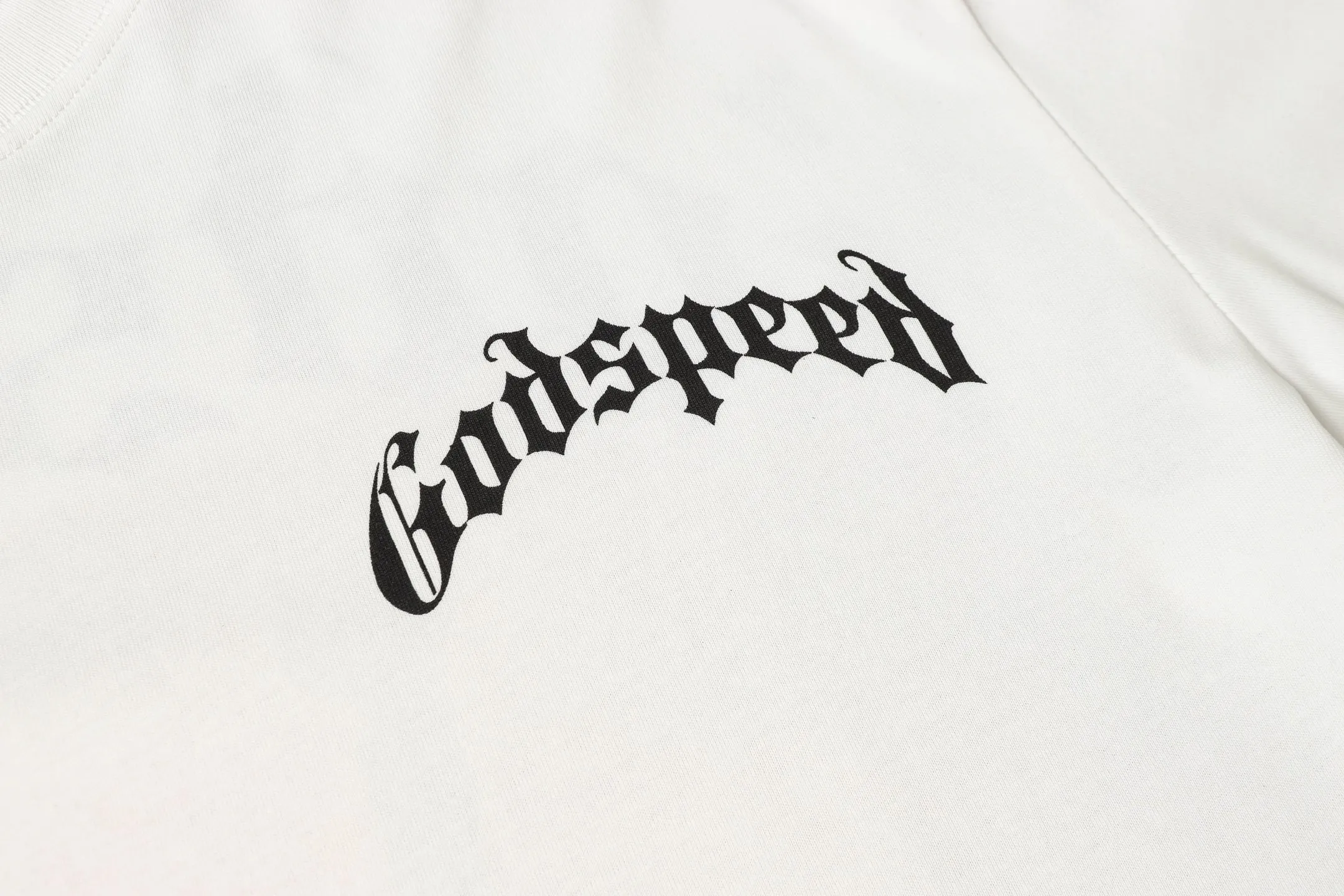 52💰5053#White Godspeed cross-border American rock and roll street washed retro style short-sleeved T (craft printing) fabric (fabric): 32 counts combed double yarn 240 grams weight code number (size): S-M-L-XL color (colour): white