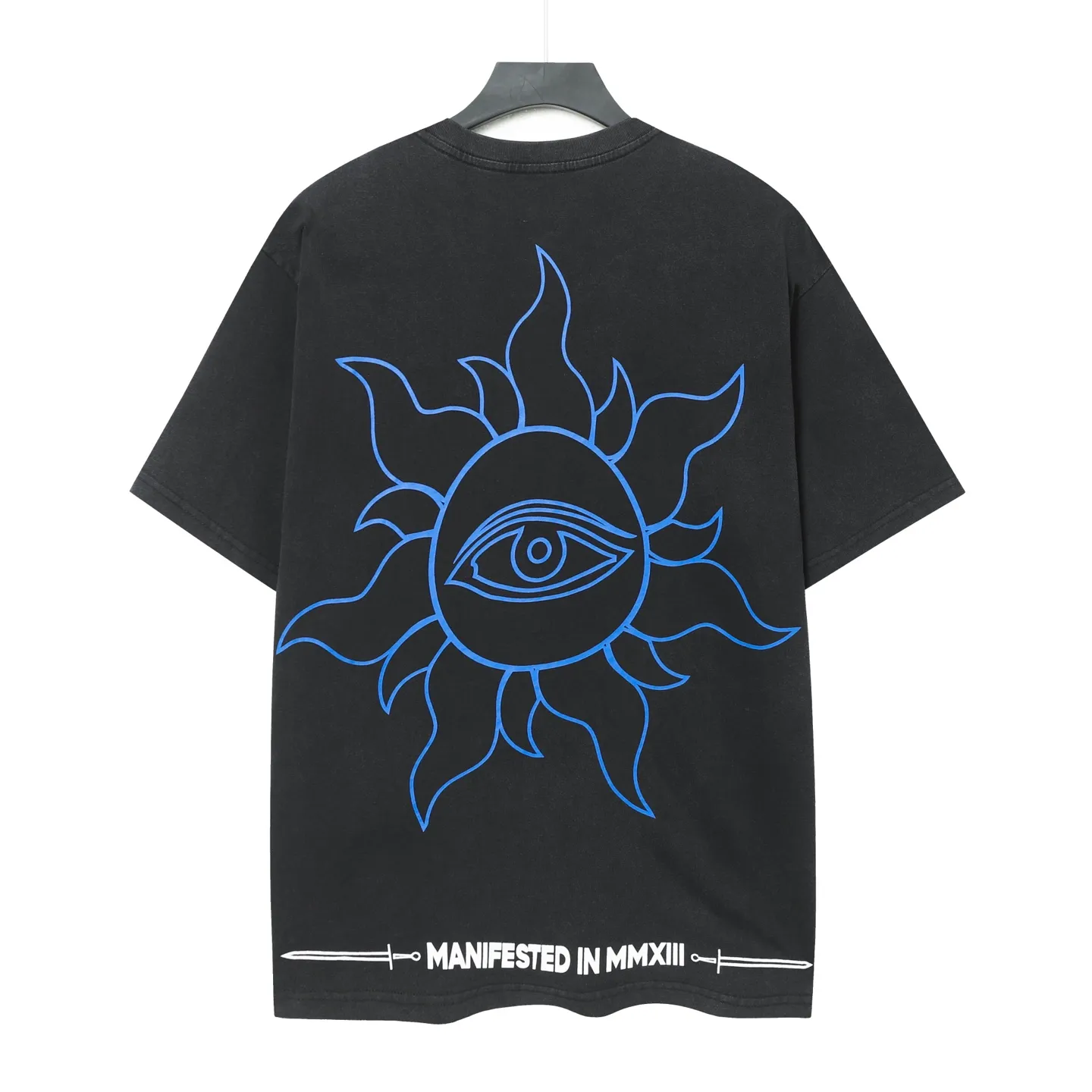 6071# washed black I P116 Godspeed cross-border American rock and roll street washed retro style short-sleeved T (craft printing) fabric (fabric): 32 count combed double yarn 250 grams weight code number (size): S-M-L-XL color (colour): washed black