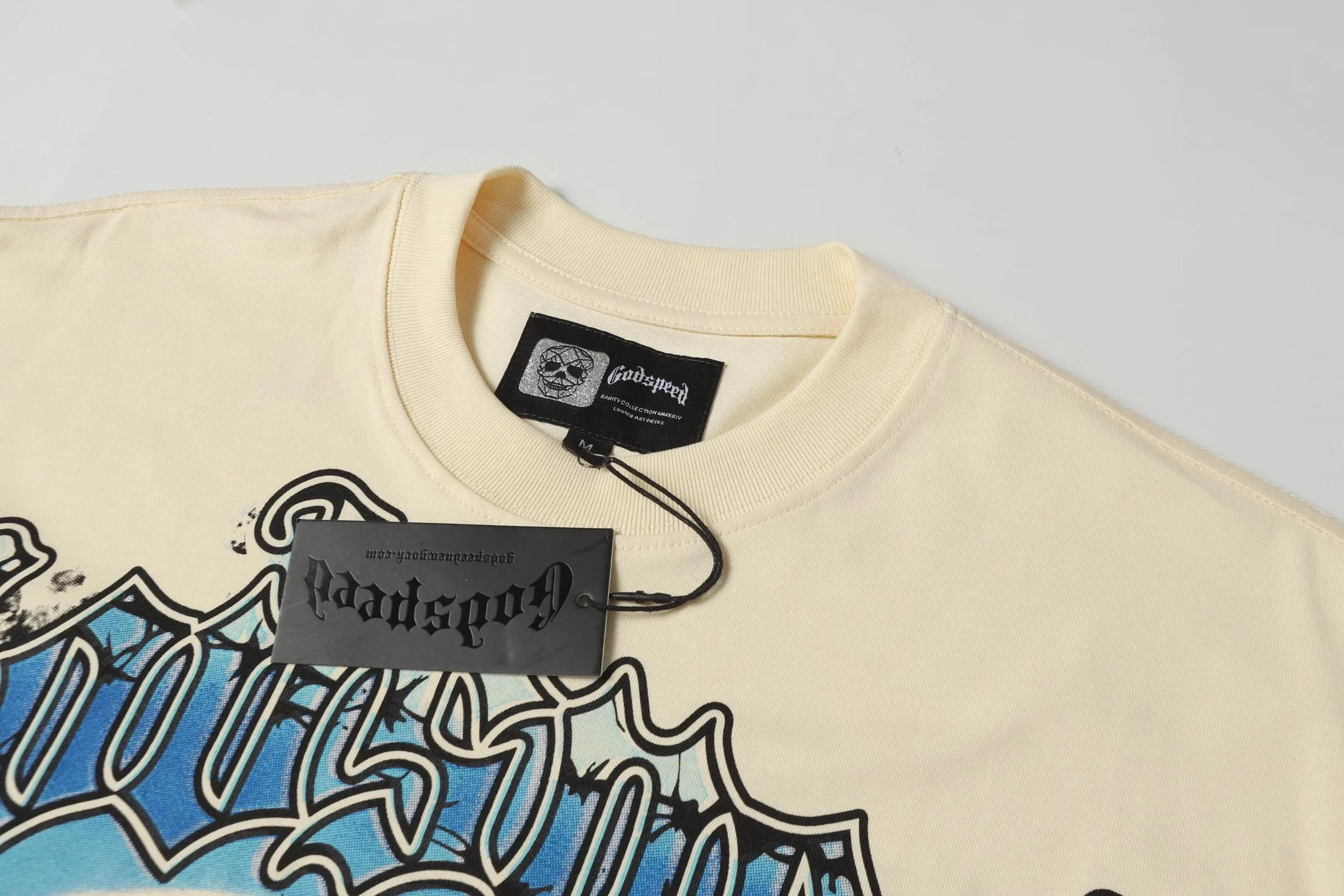 5061#apricot|P104 Godspeed cross-border American rock and roll street washed retro style short-sleeved T (craft printing) fabric (fabric) 32 counts combed double yarn 240 grams weight code number (size): S-M-L-XL color (colour): apricot