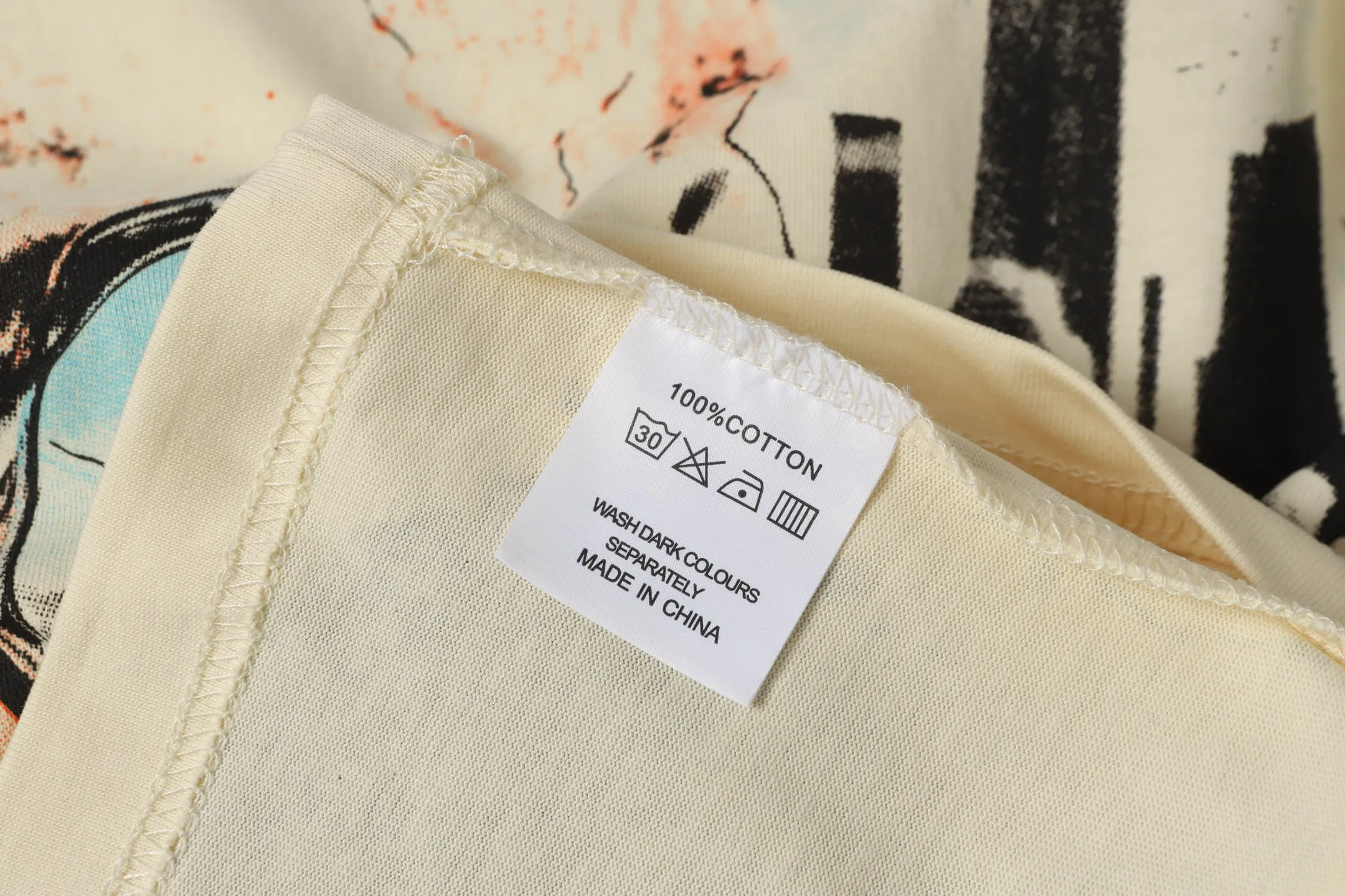 5061#apricot|P104 Godspeed cross-border American rock and roll street washed retro style short-sleeved T (craft printing) fabric (fabric) 32 counts combed double yarn 240 grams weight code number (size): S-M-L-XL color (colour): apricot