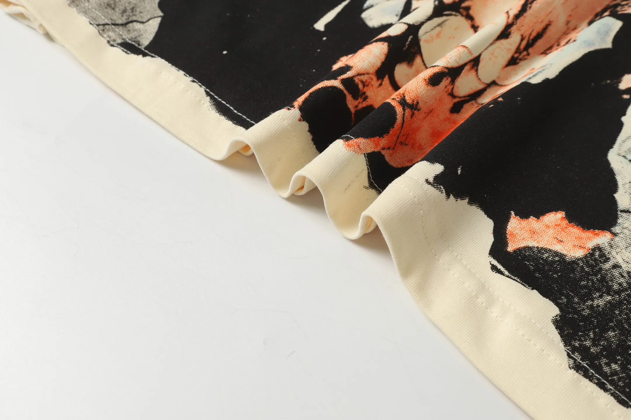 5061#apricot|P104 Godspeed cross-border American rock and roll street washed retro style short-sleeved T (craft printing) fabric (fabric) 32 counts combed double yarn 240 grams weight code number (size): S-M-L-XL color (colour): apricot