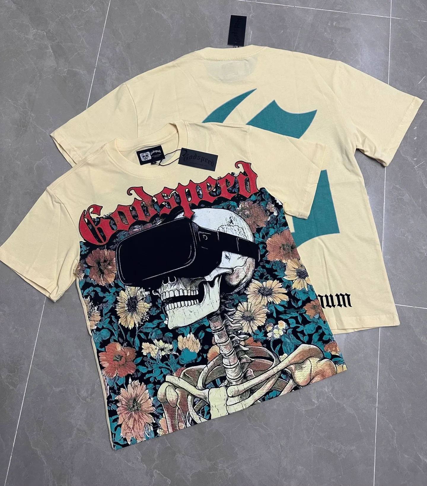 53💰5135#apricot I Real stock Godspeed cross-border American rock and roll street wash retro style short-sleeved T (craft printing) fabric (fabric) 32 counts combed double yarn 240 grams weight code number (size): S-M-L-XL color (colour): apricot