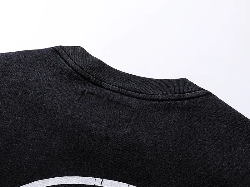 1025# P126 Washed Black Real Shot Godspeed American Fashion Rock Street Retro Washed Distressed Printed Pure Cotton Short Sleeves Fabric: 250g 32 Count Fine Cotton Double Yarn Pure Cotton Color: Washed Black Size: S M L XL