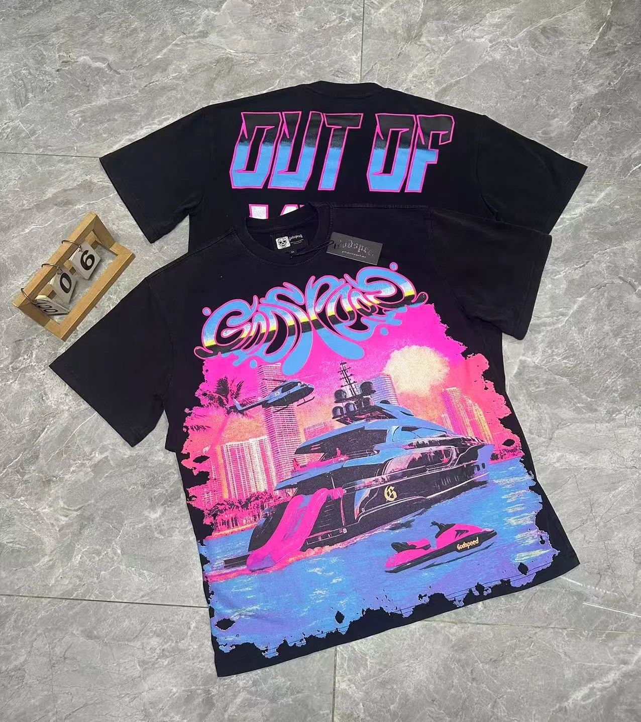 6080#washed black I P116 Godspeed cross-border American rock and roll street washed retro style short-sleeved T (craft printing) fabric (fabric): 32 count combed double yarn 250 grams weight code number (size): S-M-L-XL color (colour): washed black