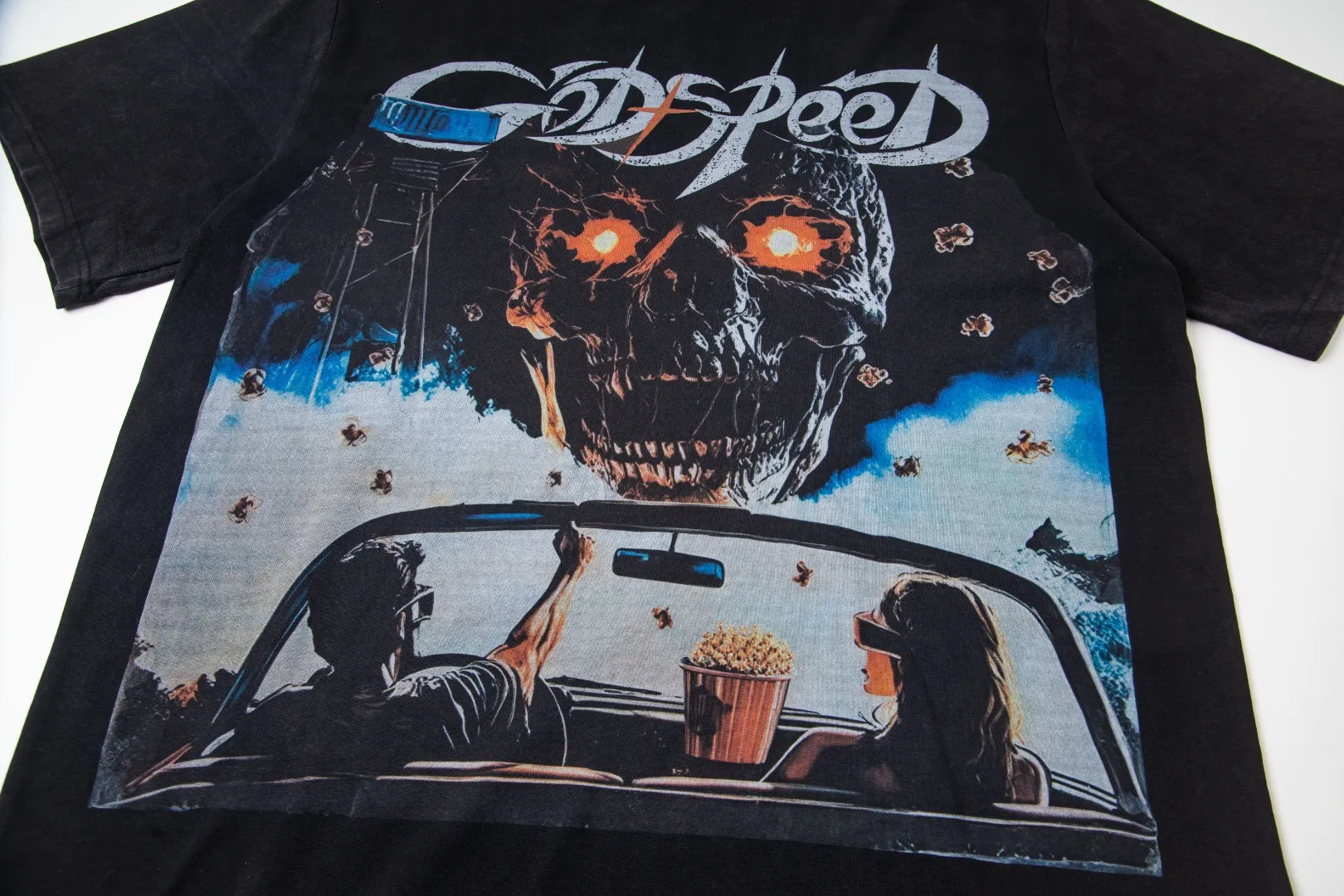 G31# GodSpeed ​​white ink direct spray washed short-sleeved S-XL size black (washed) P126 gray (washed) P126