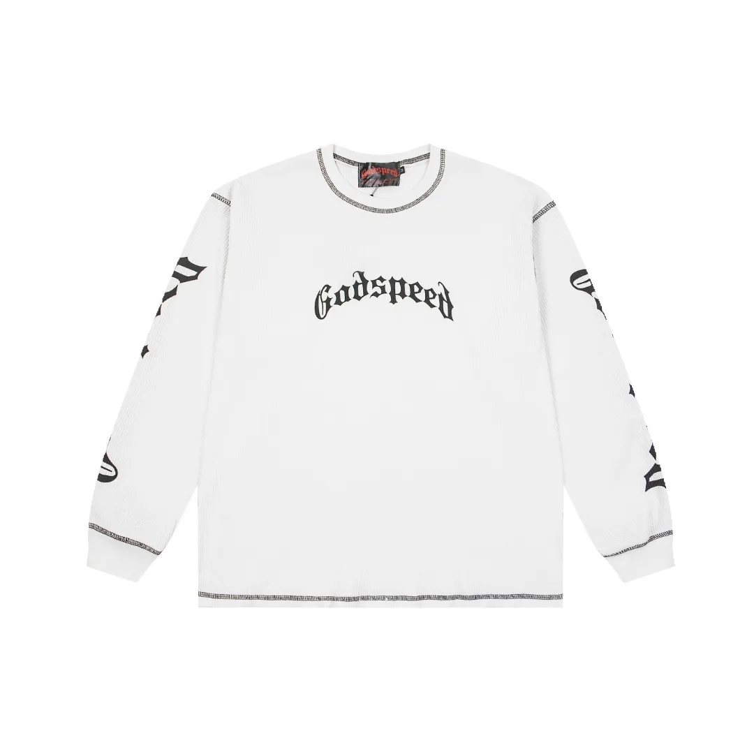 G61# GodSpeed ​​printed waffle long sleeve S-XL size black, apricot, white P130