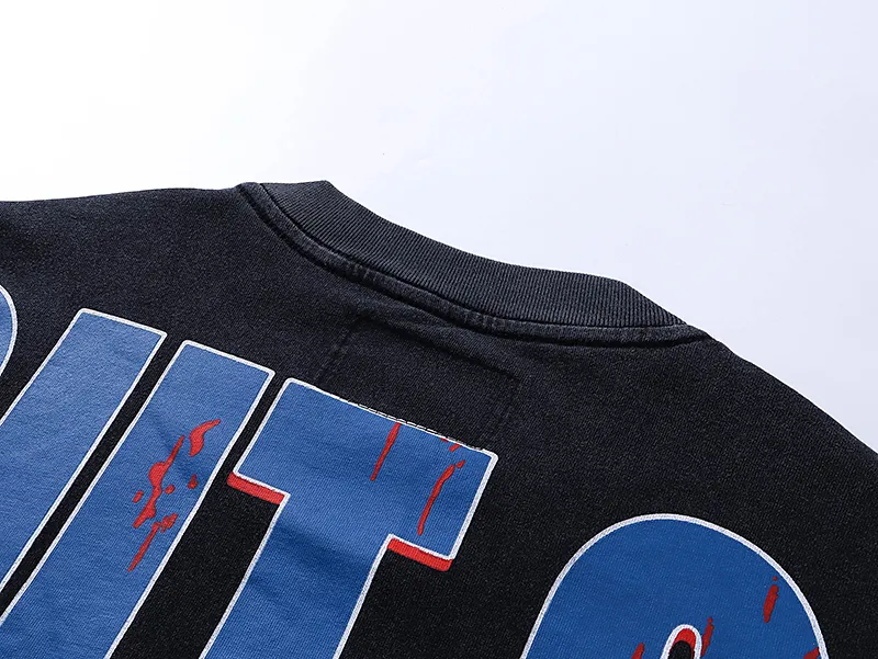 1023# P126 Washed Black Real Shot Godspeed American Fashion Rock Street Retro Washed Distressed Printed Pure Cotton Short Sleeves Fabric: 250g 32 Count Fine Cotton Double Yarn Pure Cotton Color: Washed Black Size: S M L XL