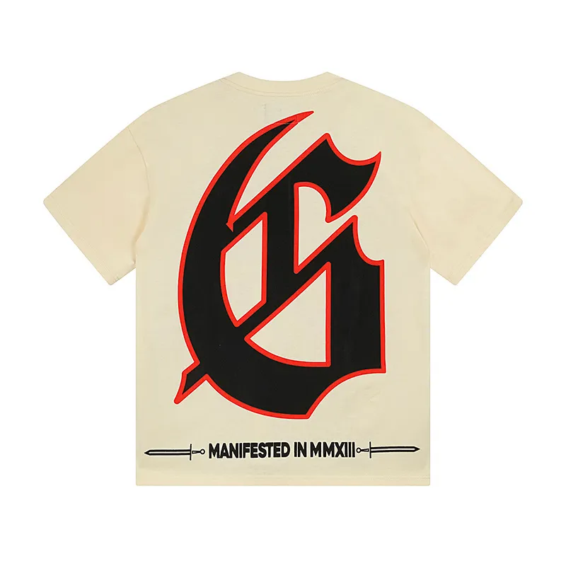 3165# P106 Real shot Godspeed American fashion rock street retro loose printed cotton short sleeves Fabric: 240g 32 count fine cotton double yarn pure cotton Color: apricot Size: S M L XL
