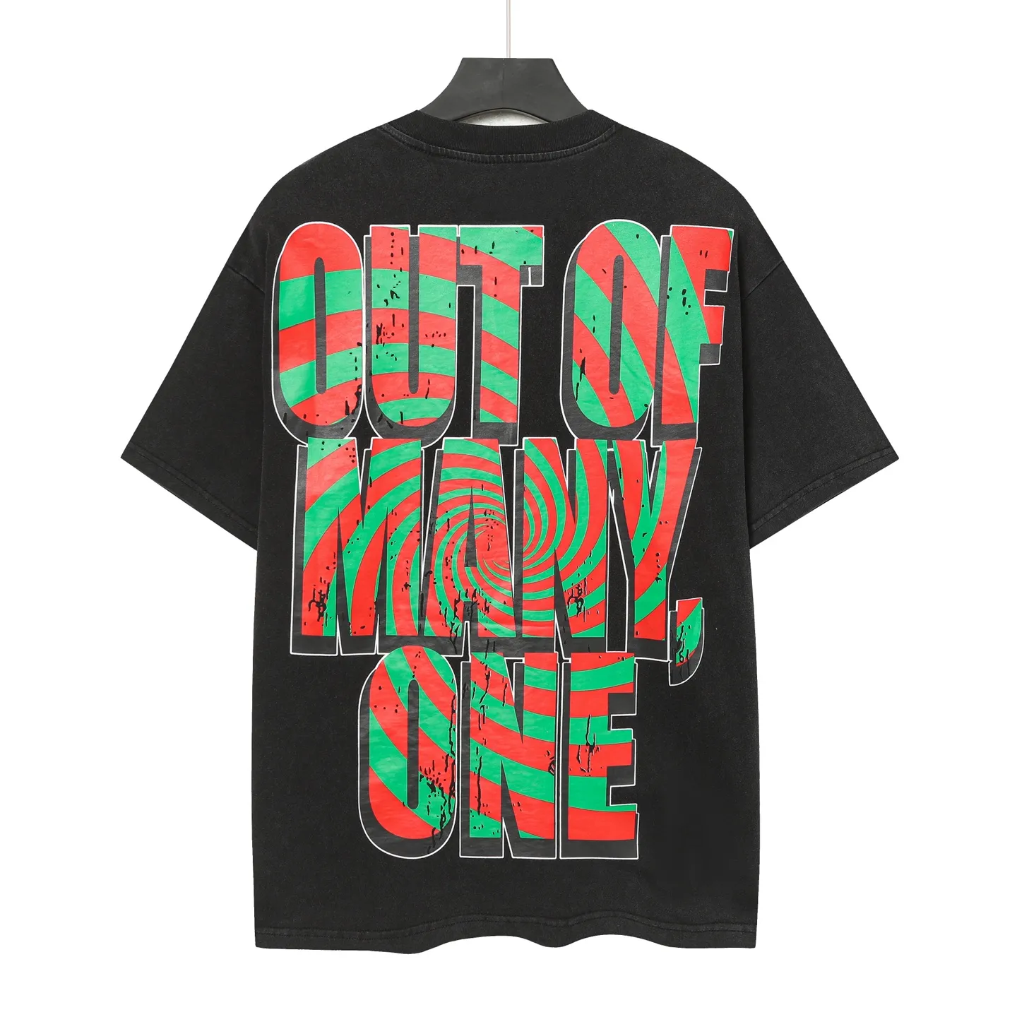 6005# washed black｜P116 Godspeed cross-border American rock and roll street washed retro style short-sleeved T (craft printing) fabric (fabric): 32-count combed double yarn 250 grams weight code number (size): S-M-L-XL color (colour): washed black