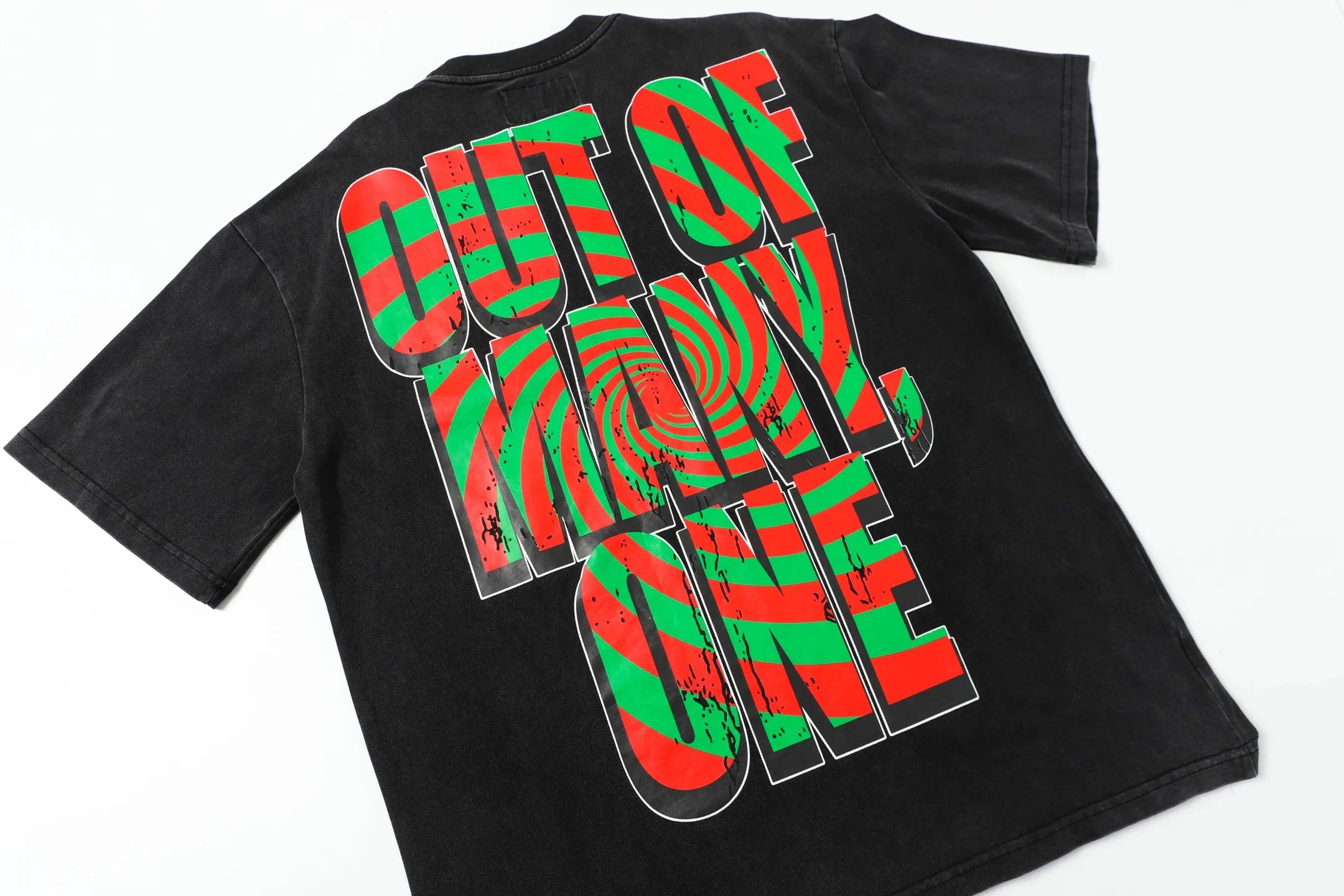 6005# washed black｜P116 Godspeed cross-border American rock and roll street washed retro style short-sleeved T (craft printing) fabric (fabric): 32-count combed double yarn 250 grams weight code number (size): S-M-L-XL color (colour): washed black