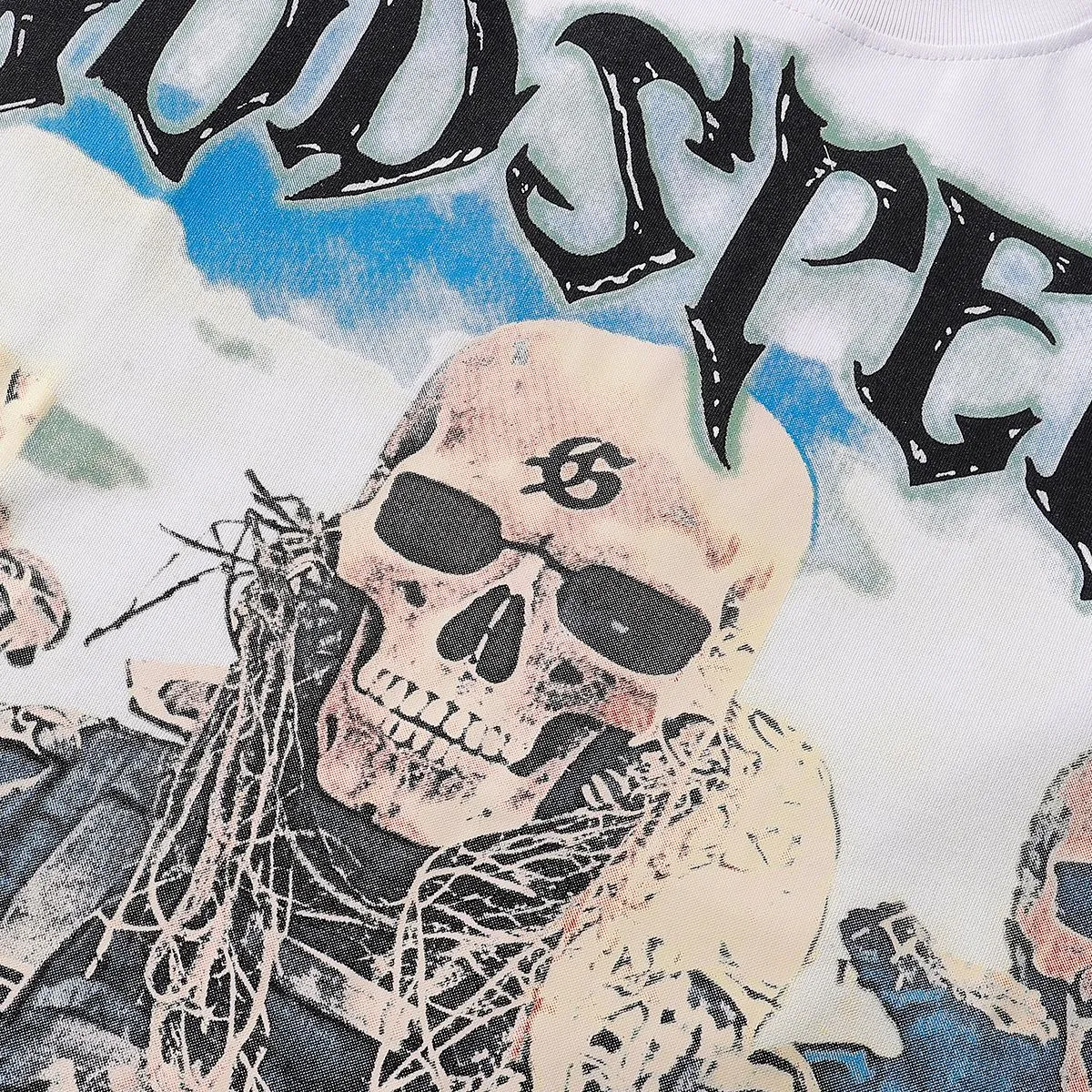 No. 7052, Mechao Godspeed Skeleton Marines printed high weight double yarn pure cotton casual short-sleeved T-shirt batch 110 Color: black, white; Size: S M L XL