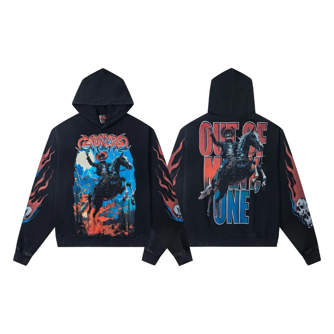 G40# GodSpeed ​​white ink direct spray sweatshirt S-XL washed black P236