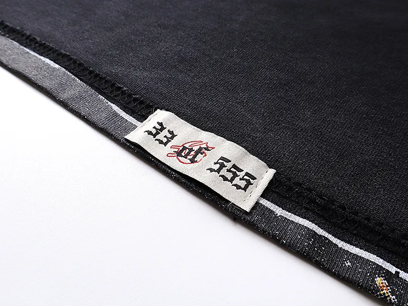 1107# P160 Washed Black Real Shot Godspeed American Fashion Rock Street Retro Washed Distressed Printed Pure Cotton Short Sleeves Fabric: 270g 32 Count Fine Cotton Double Yarn Pure Cotton Color: Washed Black Size: S M L XL