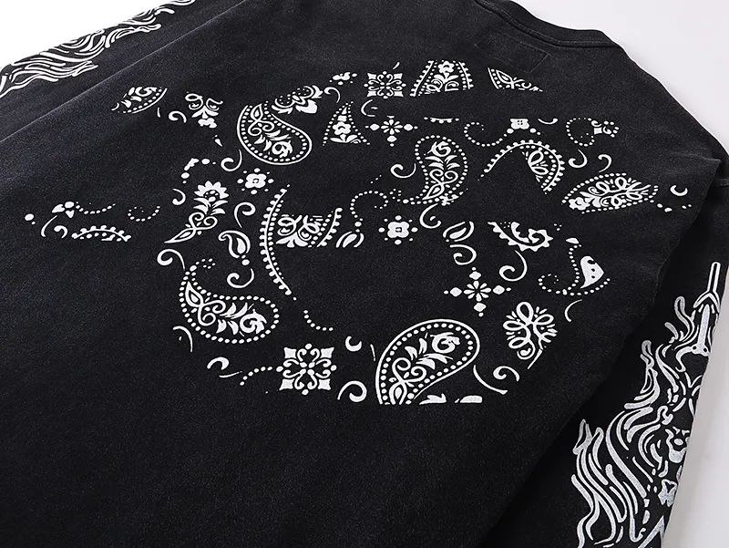 1107# P160 Washed Black Real Shot Godspeed American Fashion Rock Street Retro Washed Distressed Printed Pure Cotton Short Sleeves Fabric: 270g 32 Count Fine Cotton Double Yarn Pure Cotton Color: Washed Black Size: S M L XL