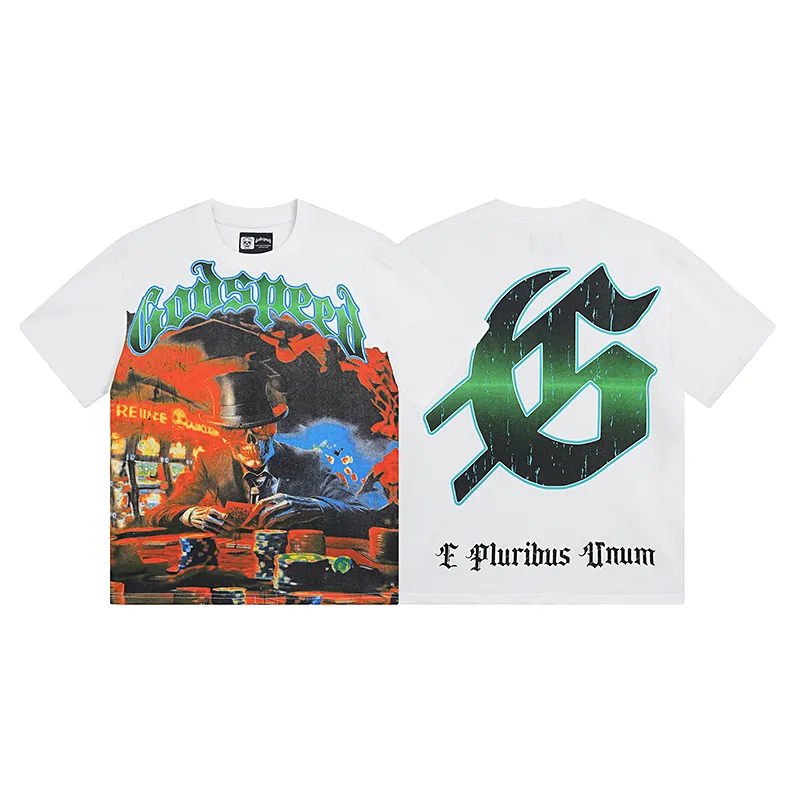 3013# P110 Real shot Godspeed American fashion rock street retro loose printed cotton short sleeves Fabric: 240g 32 count fine cotton double yarn pure cotton Color: off-white Size: S M L XL