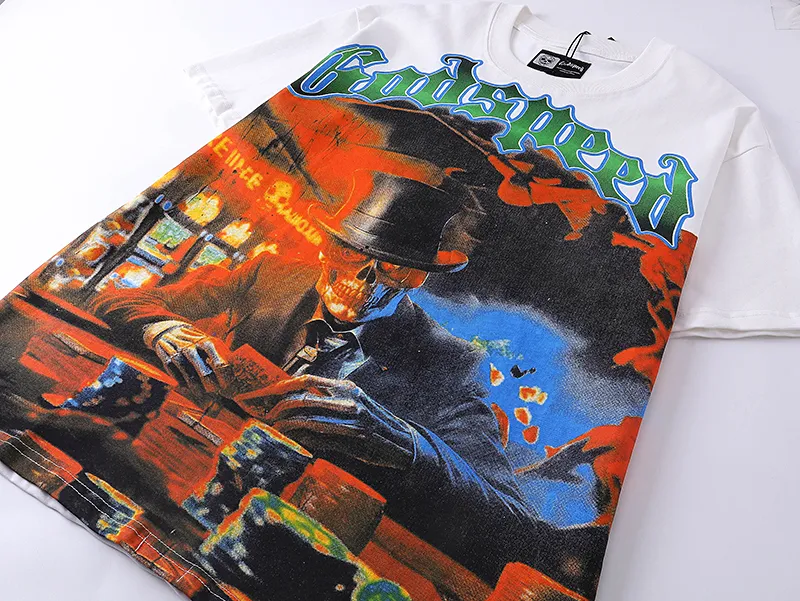 3013# P110 Real shot Godspeed American fashion rock street retro loose printed cotton short sleeves Fabric: 240g 32 count fine cotton double yarn pure cotton Color: off-white Size: S M L XL