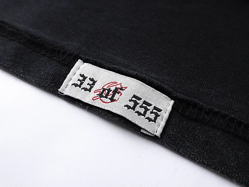 1001# P126 Washed Black Real Shot Godspeed American Fashion Rock Street Retro Washed Distressed Printed Cotton Short Sleeves Fabric: 250g 32 Count Fine Cotton Double Yarn Pure Cotton Color: Washed Black Size: S M L XL