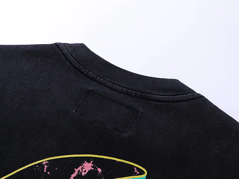 1008# P126 Washed Black Real Shot Godspeed American Fashion Rock Street Retro Washed Distressed Printed Pure Cotton Short Sleeves Fabric: 250g 32 Count Fine Cotton Double Yarn Pure Cotton Color: Washed Black Size: S M L XL